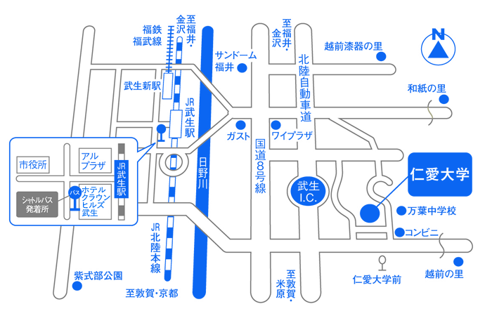 仁愛大学へのアクセスマップ