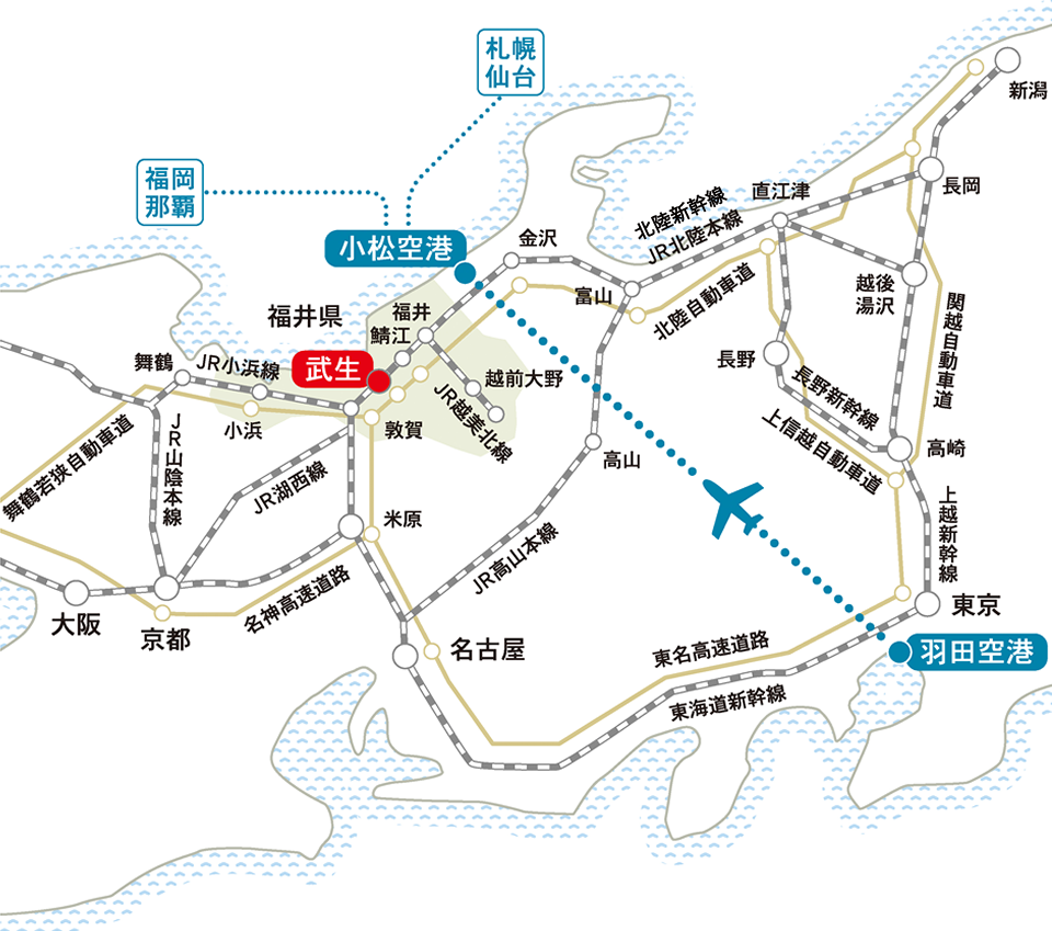 福井県へのアクセスマップ